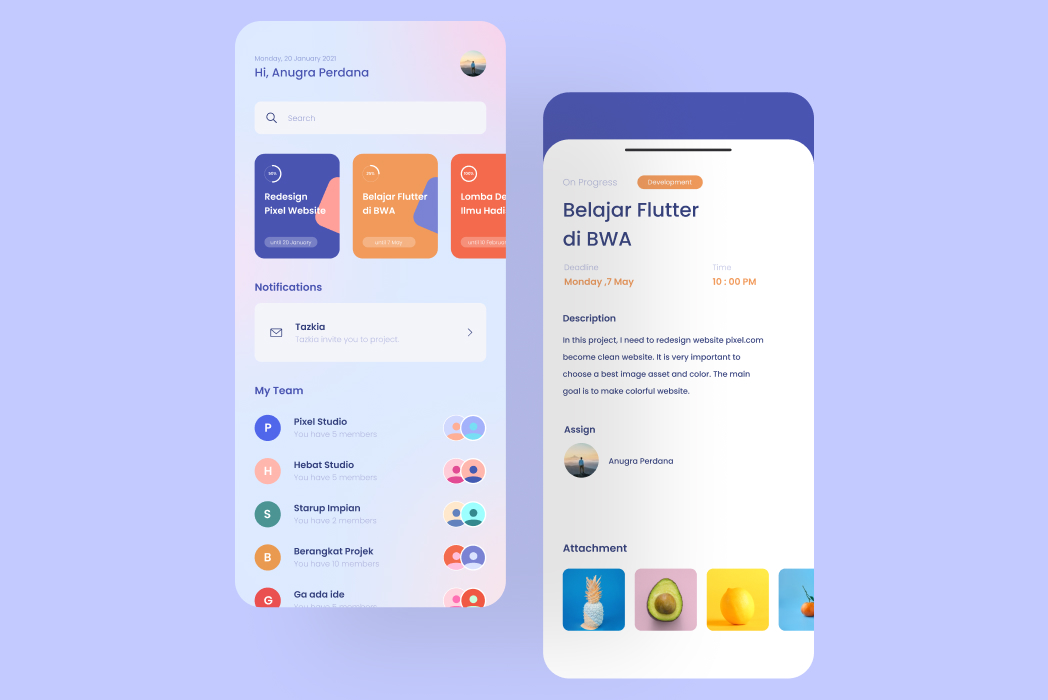 Hasil karya Project Management - Mobile App belajar di BuildWithAngga