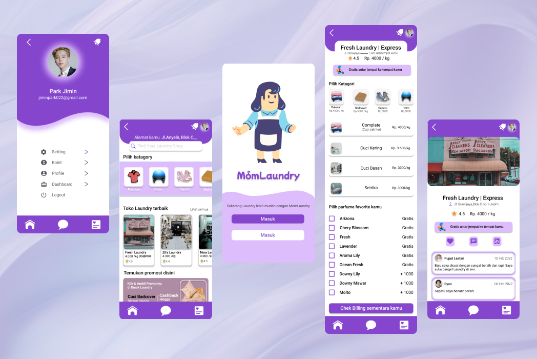 Hasil karya projek LaundyApp belajar design dan code di BuildWithAngga