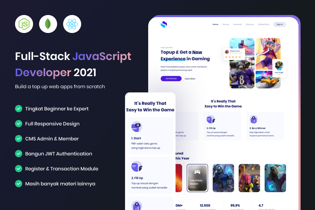Hasil karya projek Full-Stack JavaScript Developer 2021: Website Top Up Voucher Game belajar design dan code di BuildWithAngga
