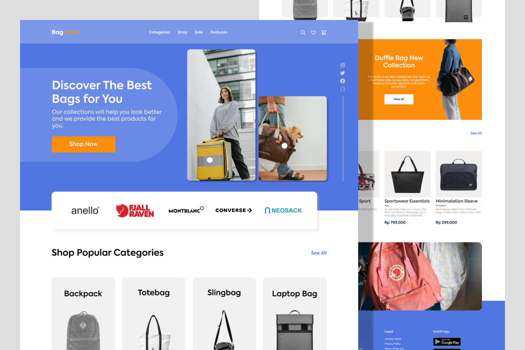 Hasil karya Bag Area E-commerce Landing Page di BuildWithAngga