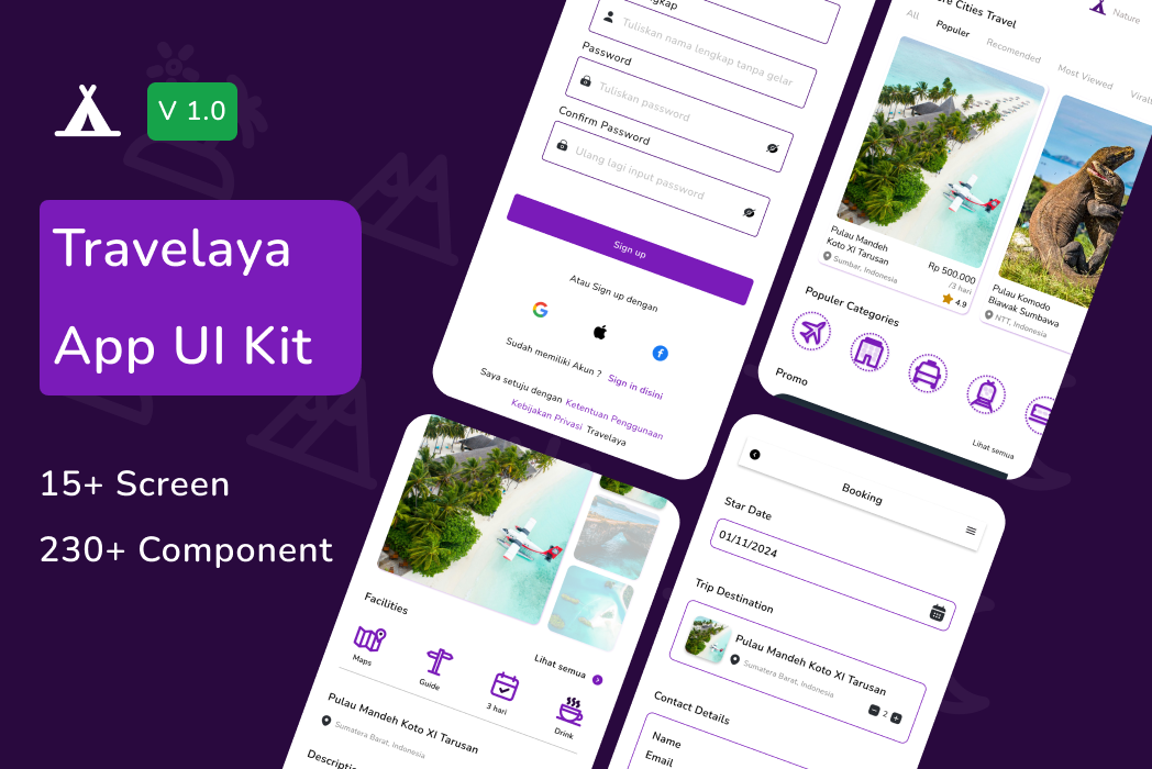 Hasil karya Travelaya App UI Kit di BuildWithAngga