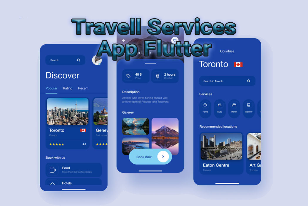 Hasil karya projek Travell Services App - Flutter belajar design dan code di BuildWithAngga