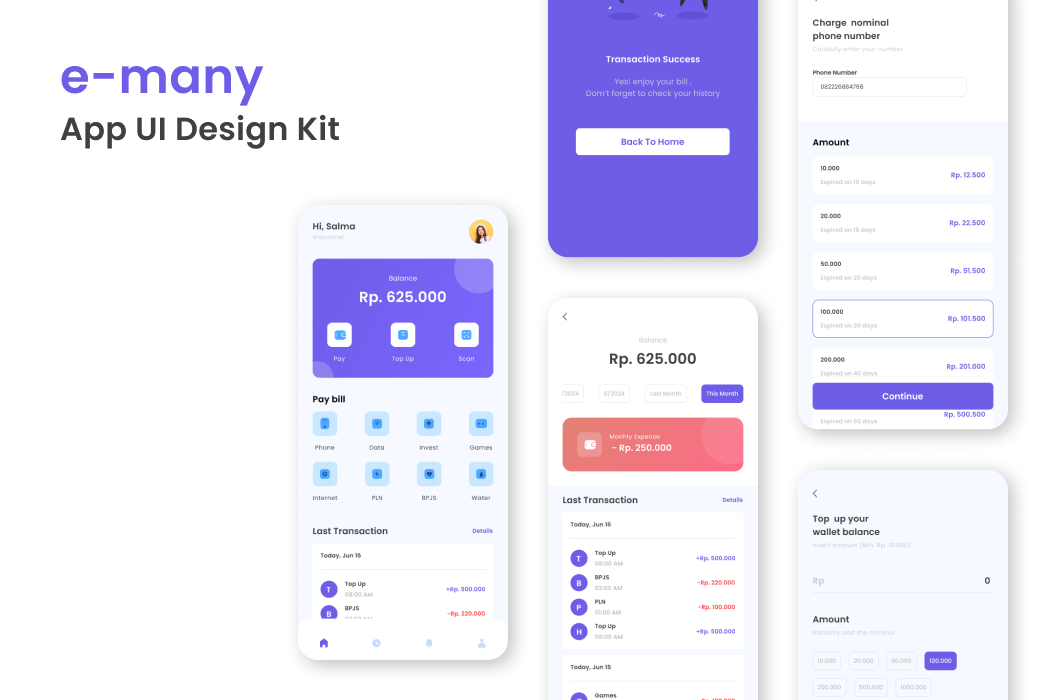 Hasil karya e-many app UI Design Kit belajar di BuildWithAngga