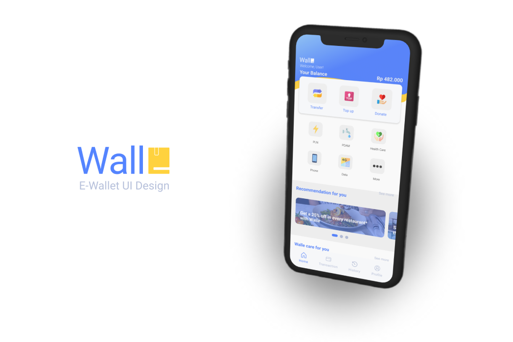 Hasil karya Walle - E Wallet UI Design di BuildWithAngga