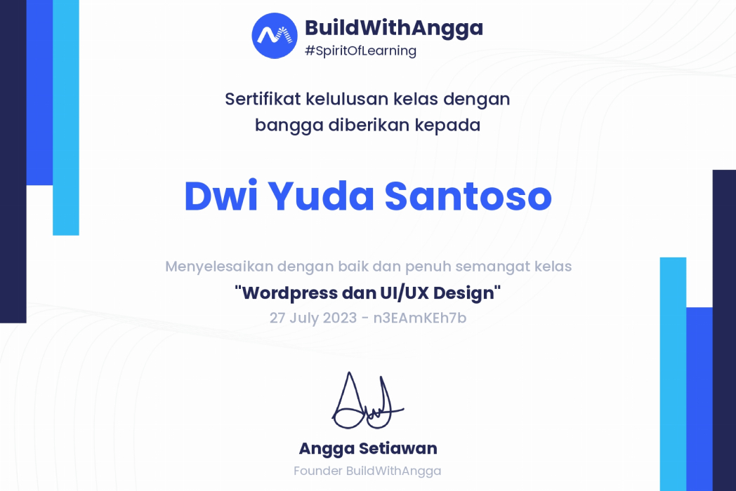 Hasil karya Certificate - WordPress and Figma di BuildWith Angga