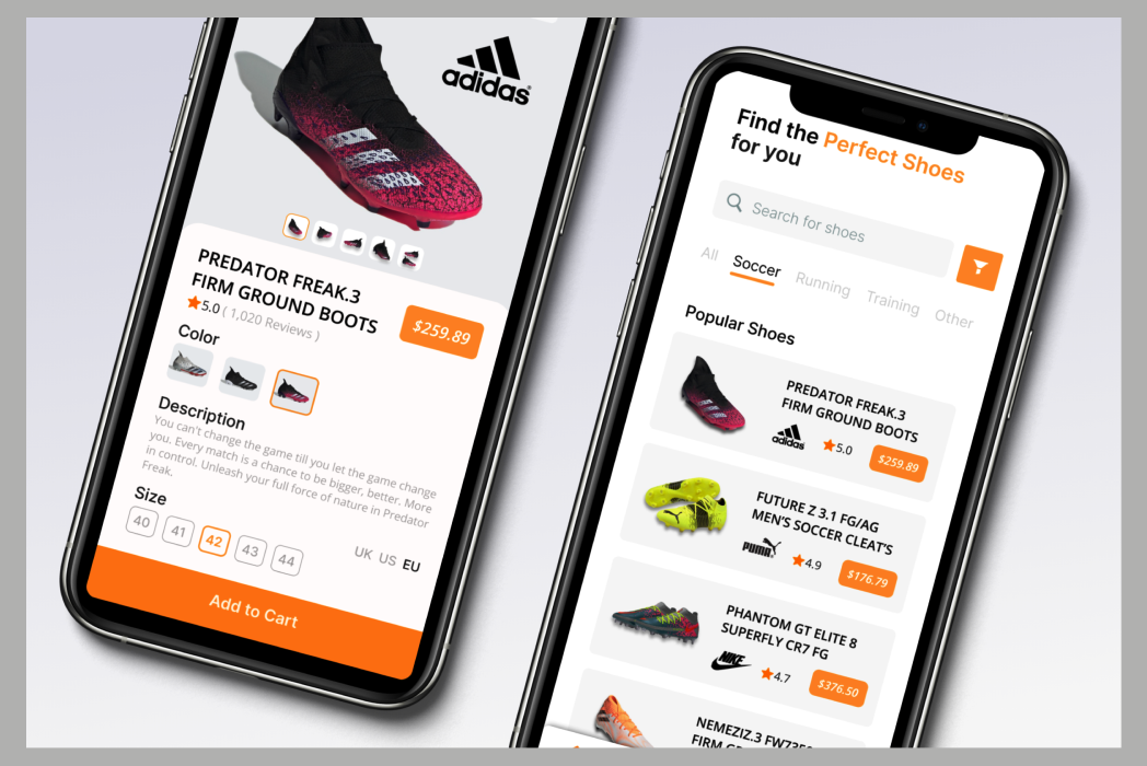 Hasil karya projek Shoes Sport Store App belajar design dan code di BuildWithAngga