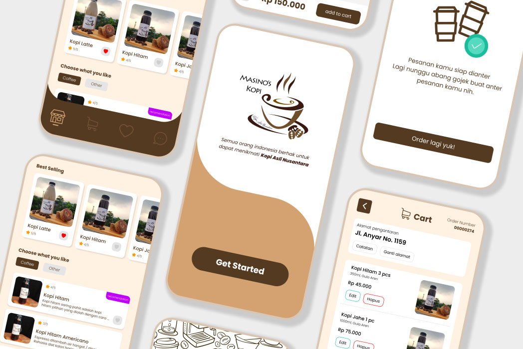 Hasil karya projek Coffee Ordering Mobile App Concept belajar design dan code di BuildWithAngga