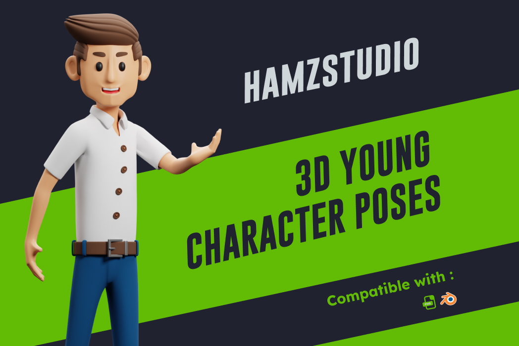 Hasil karya projek 3D Young Character Poses belajar design dan code di BuildWithAngga
