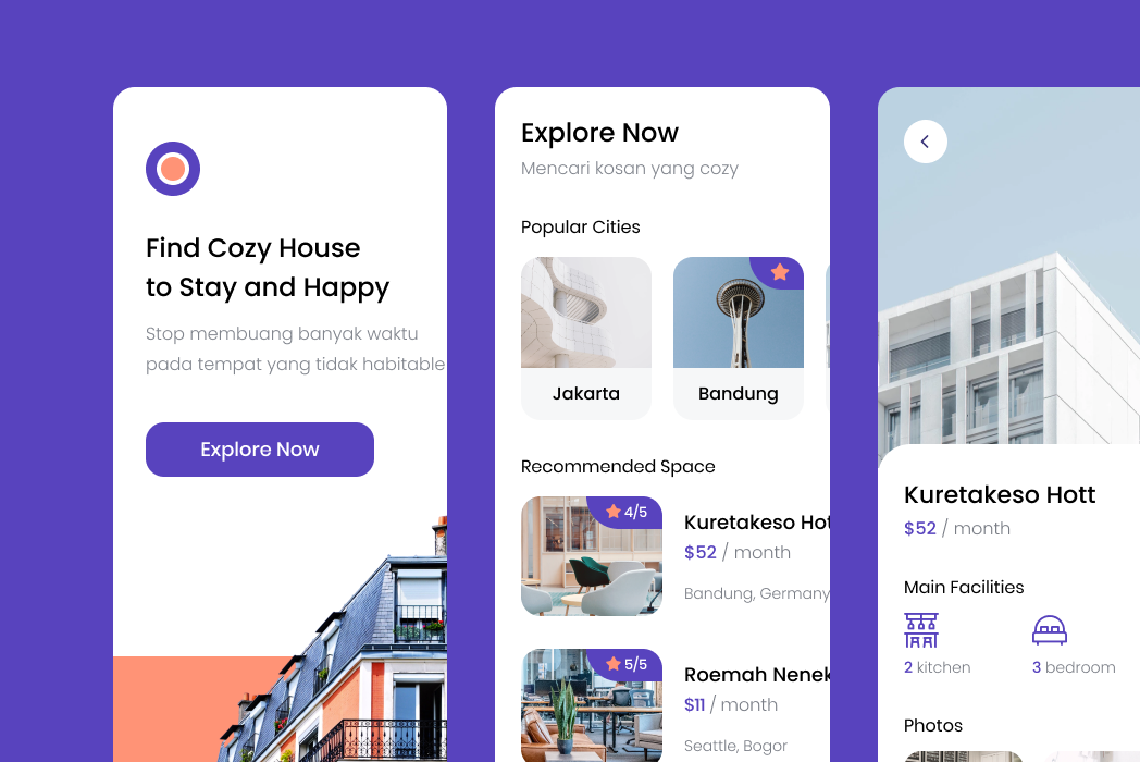 Hasil karya projek Find House Cozy Apps belajar design dan code di BuildWithAngga