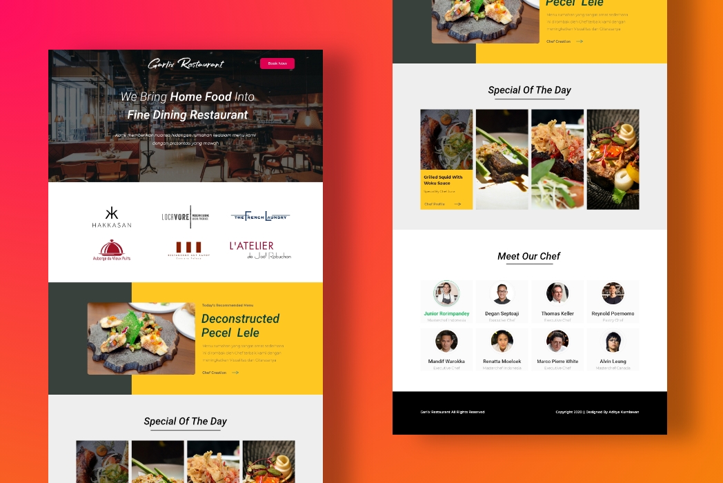 Hasil karya projek Landing Page Fine Dining Restaurant belajar design dan code di BuildWithAngga