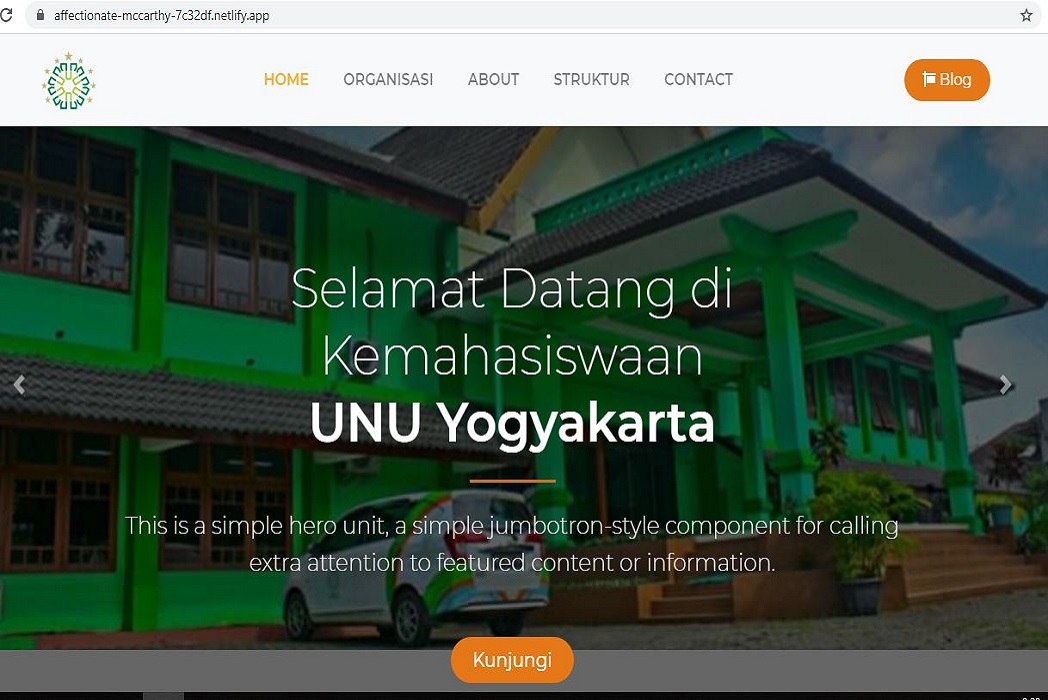 Hasil karya projek Website Kemahasiswaan UNU Yogyakarta belajar design dan code di BuildWithAngga