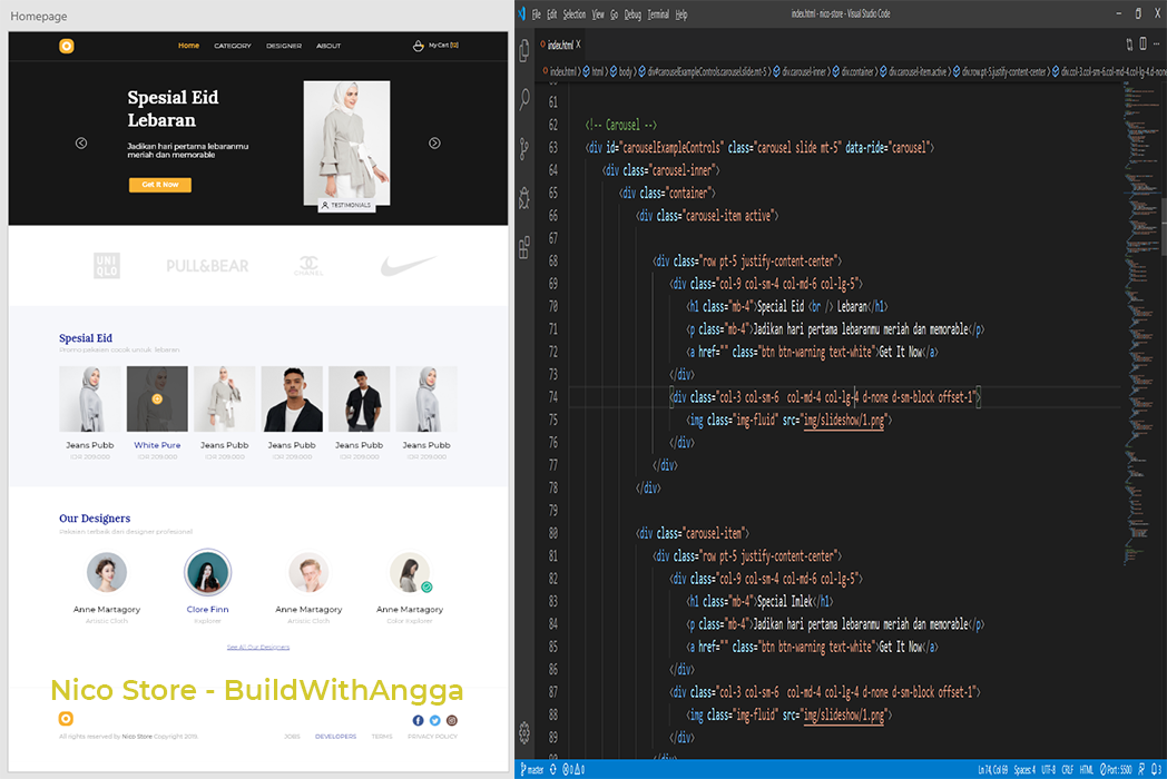 Hasil karya projek Nico Store belajar design dan code di BuildWithAngga