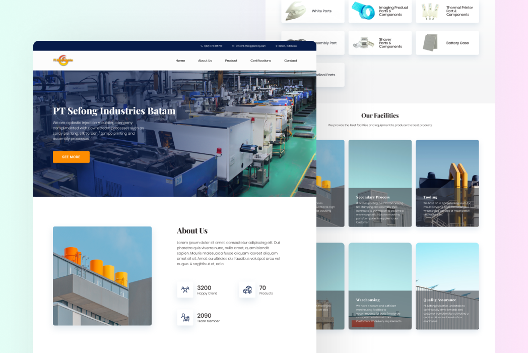 Hasil karya Redesign PT Sefong Industries Batam Home Page di BuildWithAngga