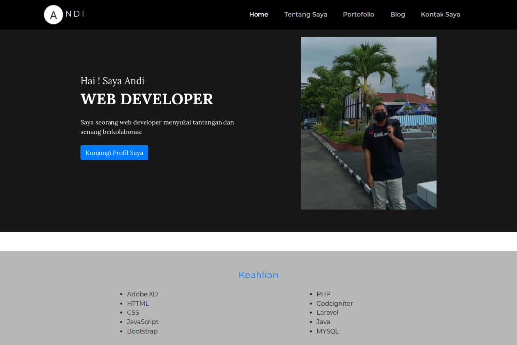 Hasil karya projek web profile Andi belajar design dan code di BuildWithAngga