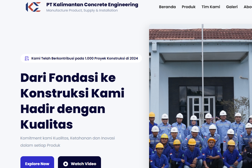 Hasil karya Web Development Laravel 11: Multi-Purpose Company Profile PT Kalimantan Concrete Engineering belajar di BuildWithAngga