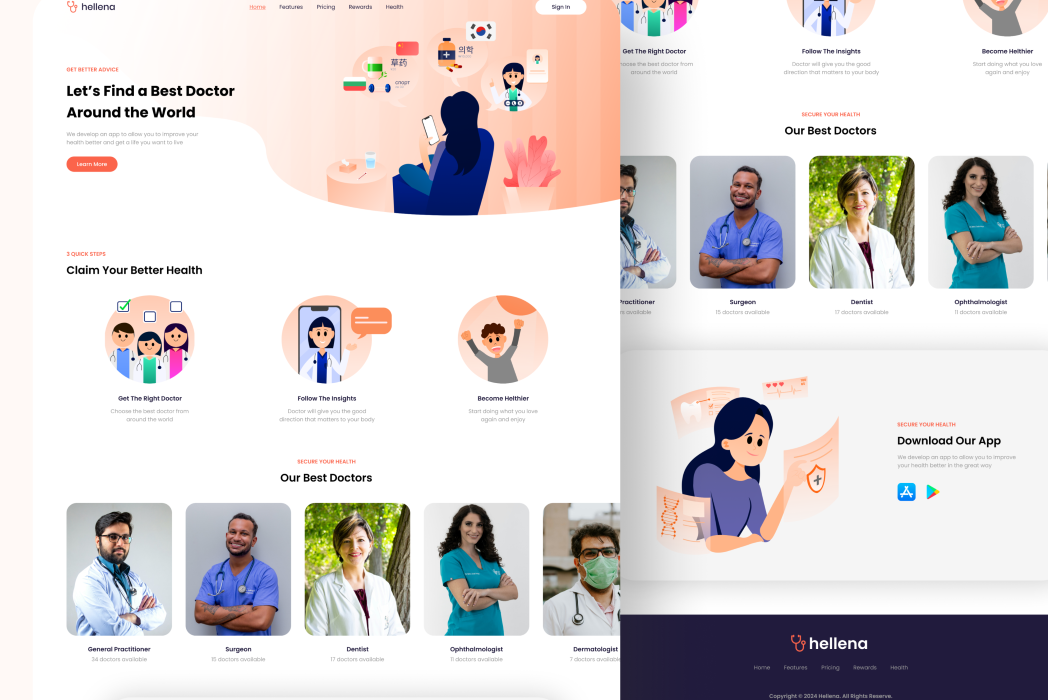 Hasil karya projek Hellena Health Illustration and Website Design belajar design dan code di BuildWithAngga