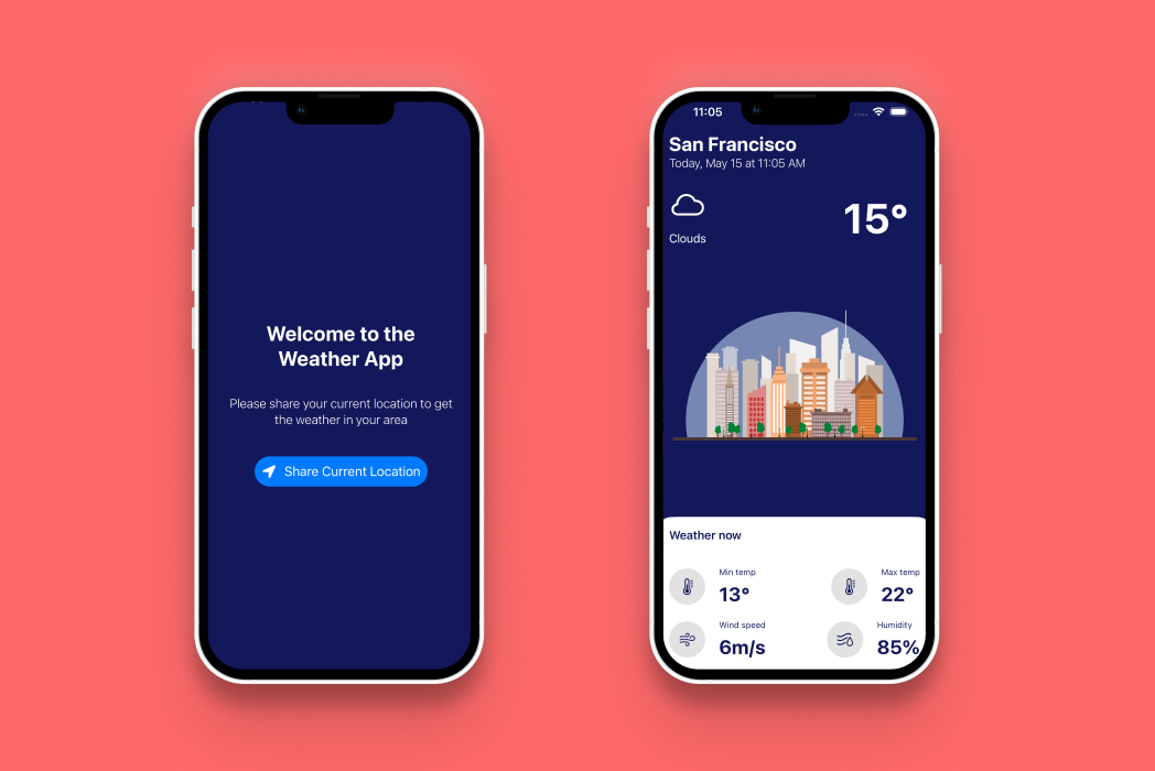Hasil karya projek Weather App belajar design dan code di BuildWithAngga