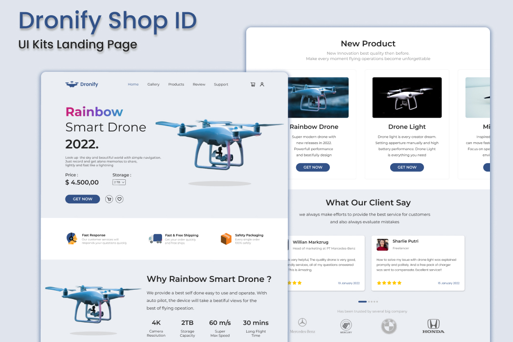 Hasil karya projek Dronify Shop ID Landing Page belajar design dan code di BuildWithAngga