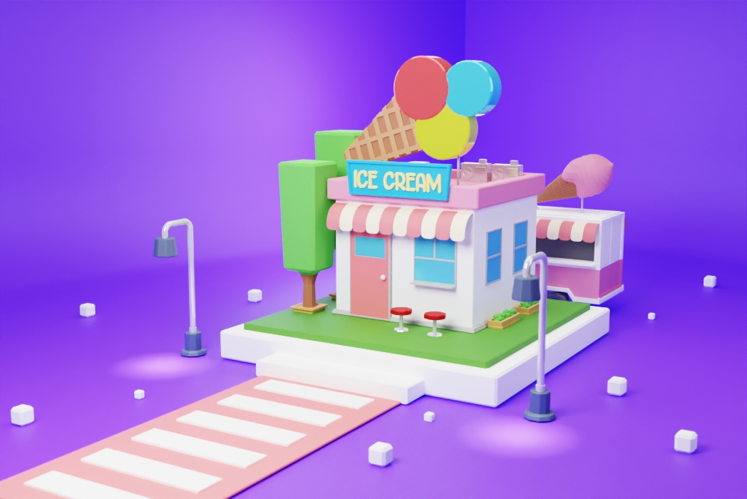 Hasil karya projek Modeling Ice Cream Store belajar design dan code di BuildWithAngga
