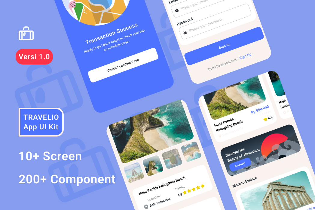 Hasil karya Travelio App UI Kit belajar di BuildWithAngga