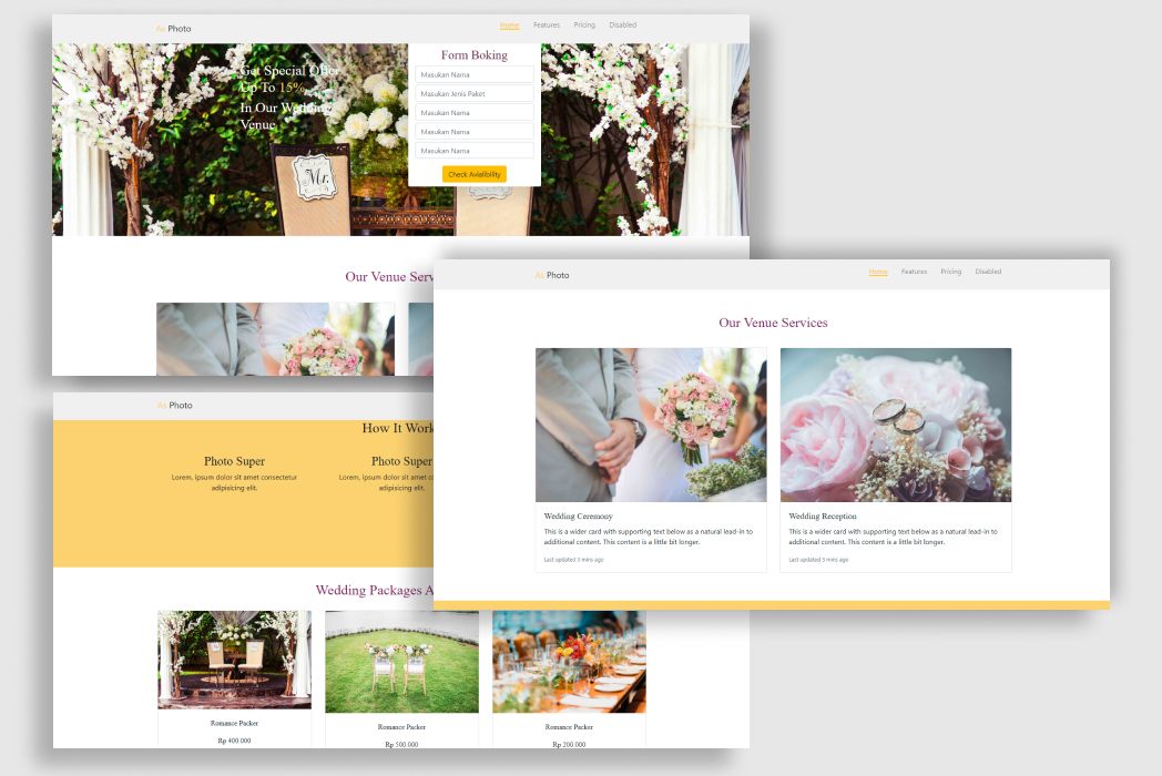 Hasil karya projek Web Portofolio Booking Wedding belajar design dan code di BuildWith Angga