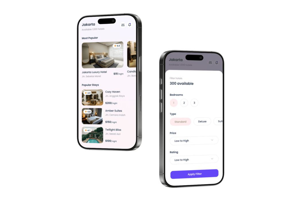 Hasil karya Hotel App Design di BuildWithAngga