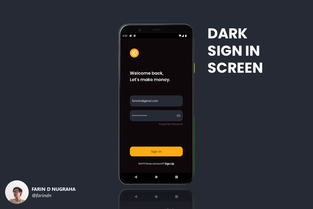 Hasil karya Flutter Dark Sign In Screen di BuildWithAngga