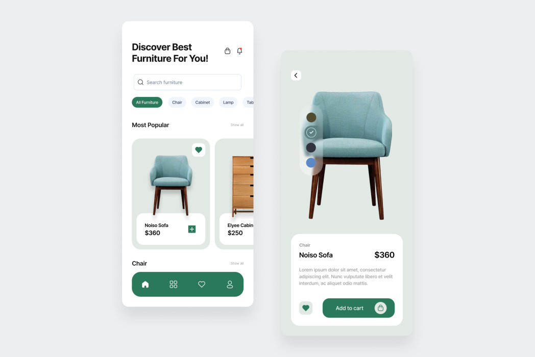 Hasil karya Furniture Marketplace Design App di BuildWith Angga