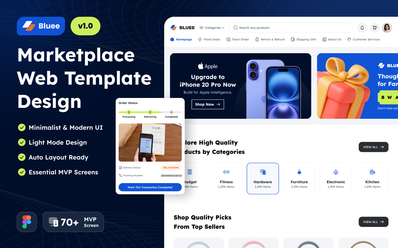 Kelas Bluee - Marketplace Website Figma Template Design di BuildWithAngga