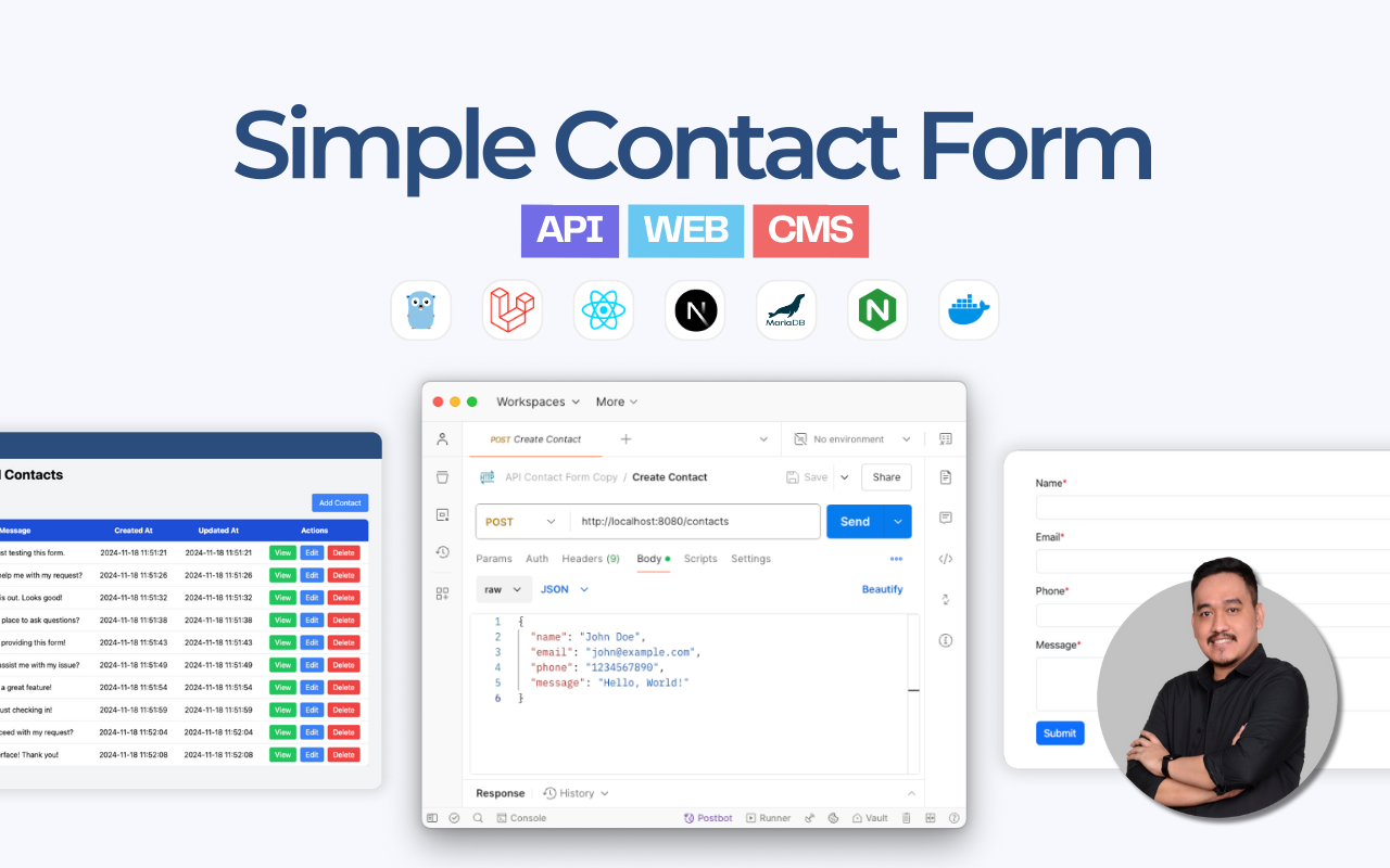 Kelas Simple Contact Form Full-Stack: API, Web, CMS, and Docker Multi-Container Architecture di BuildWithAngga