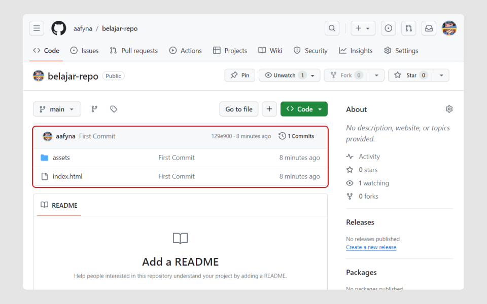 file berhasil di push ke repositori Github