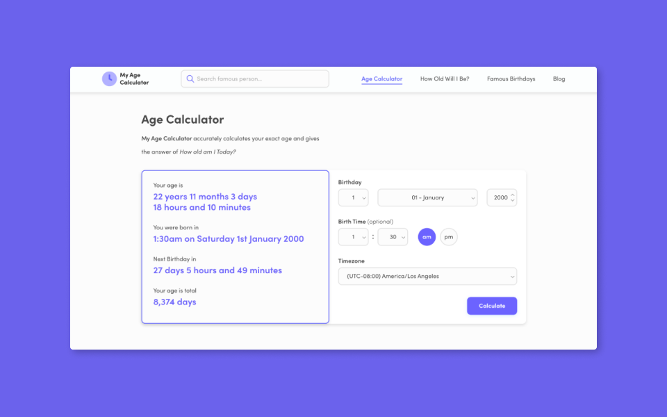 contoh proyek Age Calculator (source: dribbble.com/artojegas)