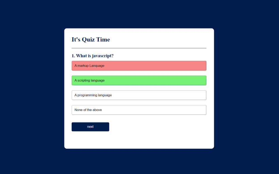 contoh proyek Quiz App (source: dribbble.com/devbykajalsharma)