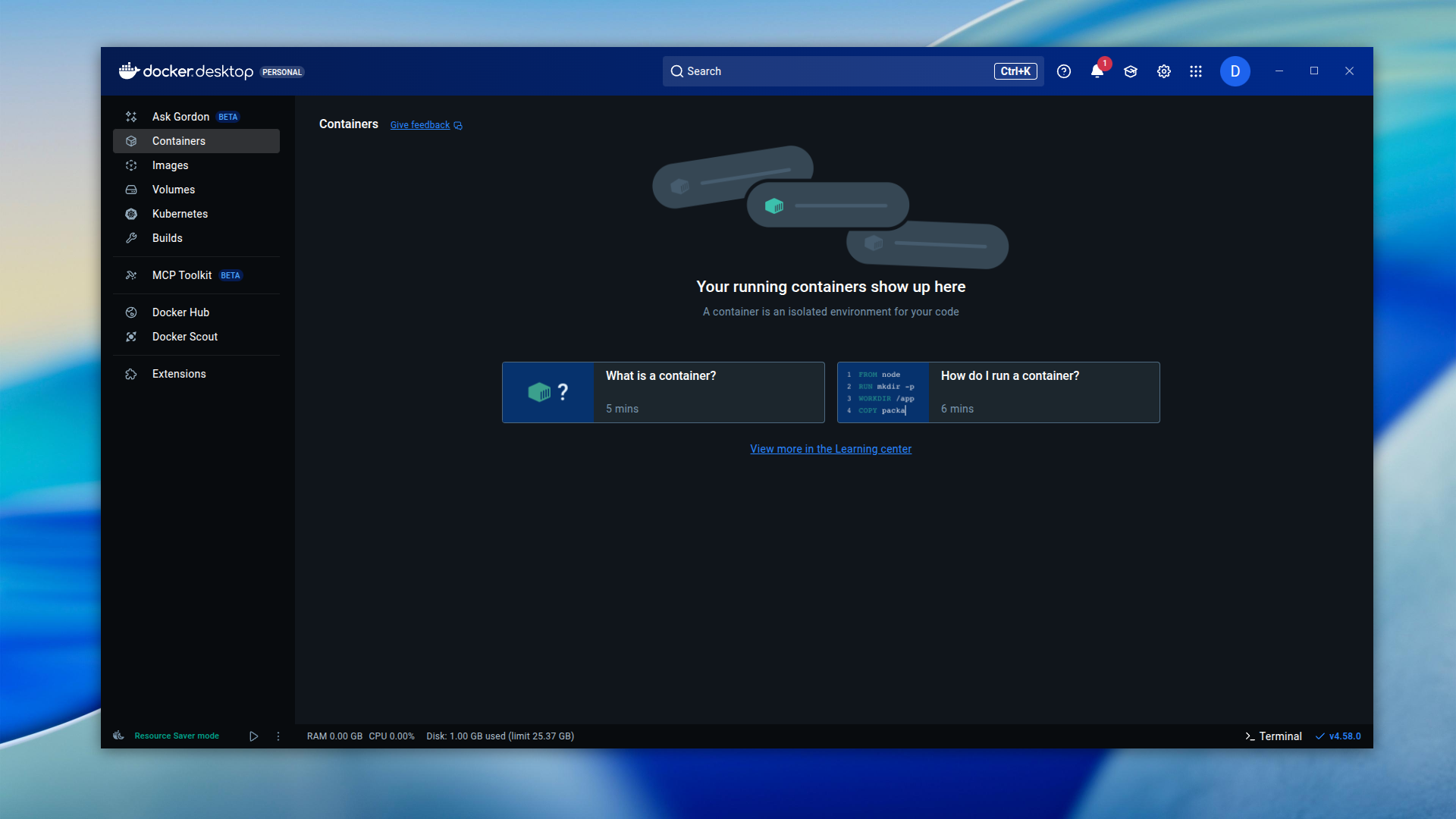 Picture dashboard Docker Desktop