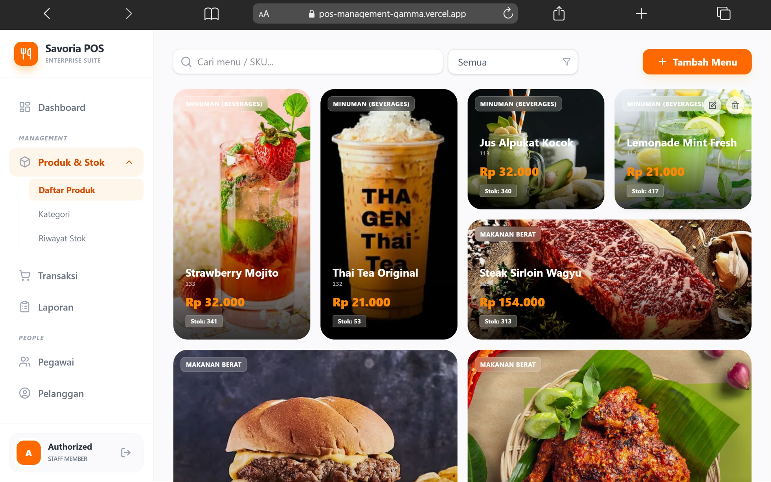 Halaman produk: CRUD sederhana, tapi jadi latihan penting konsistensi state.
