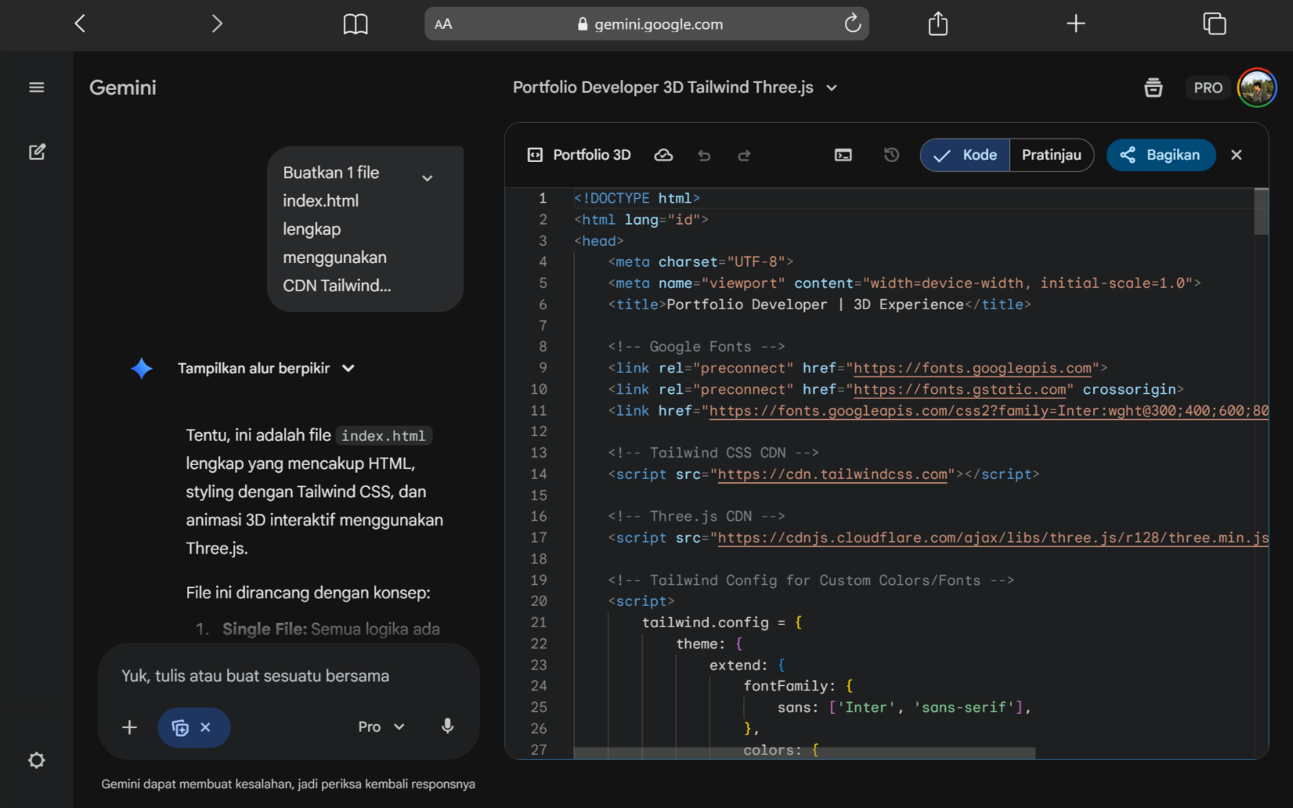 Hasil Code dari Gemini