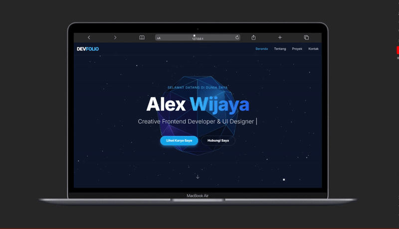 tampilan web portfolio pertama kali jalan