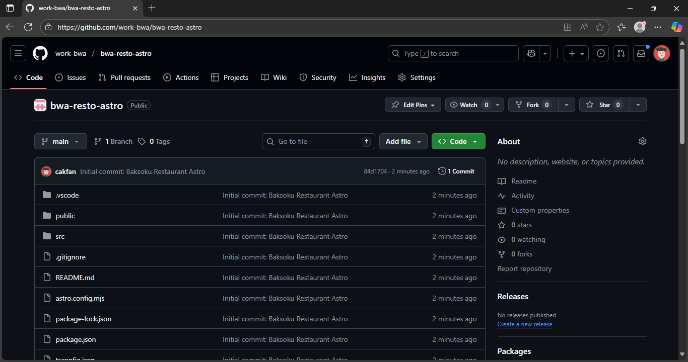 Push astro project ke Github