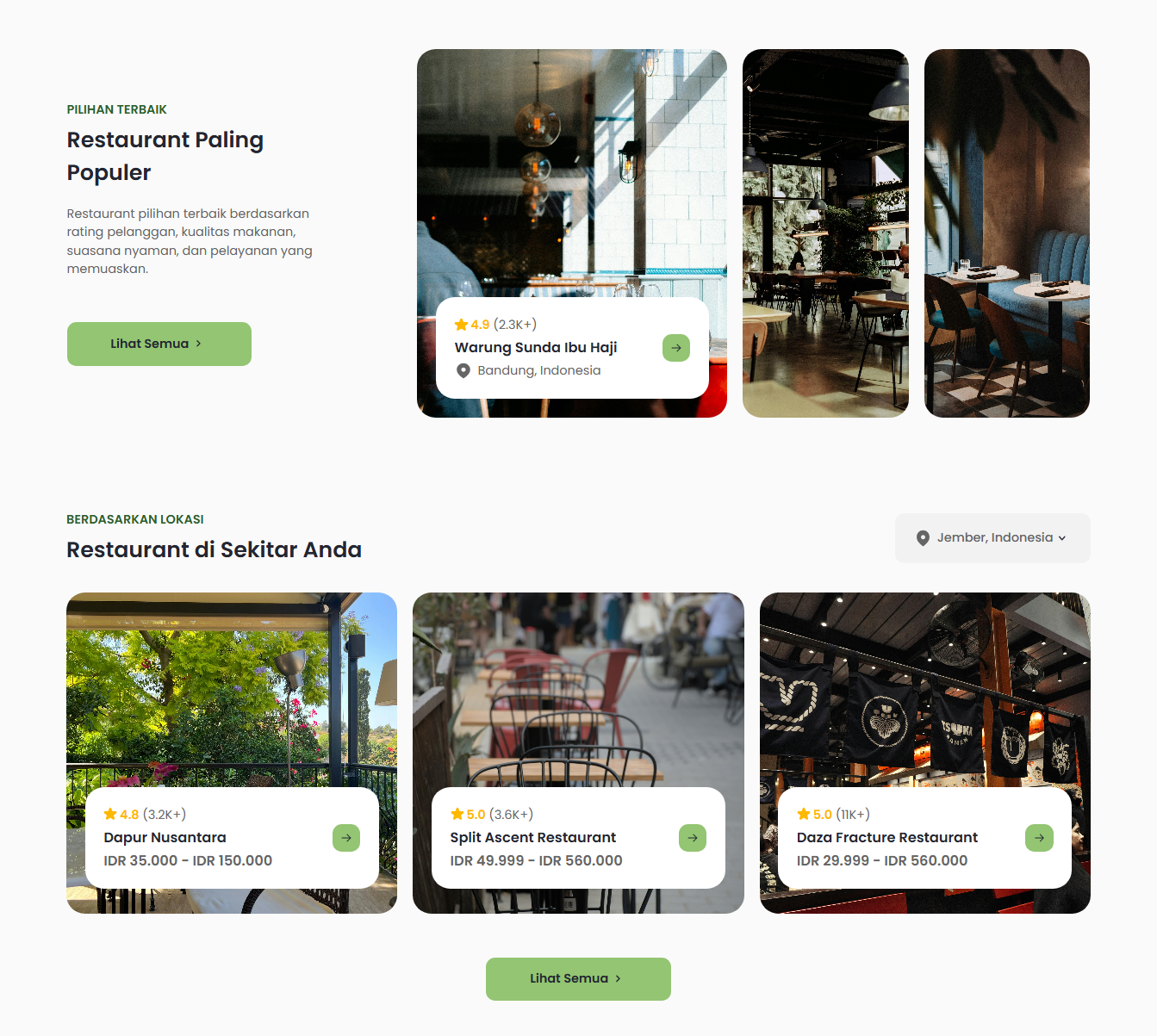 Restaurant Cards Section