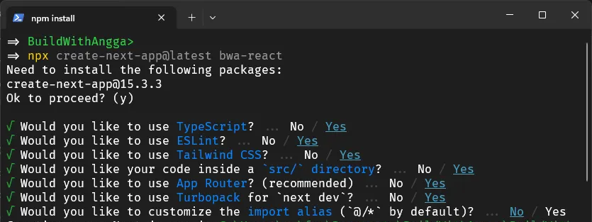 Terminal: Install Next.js