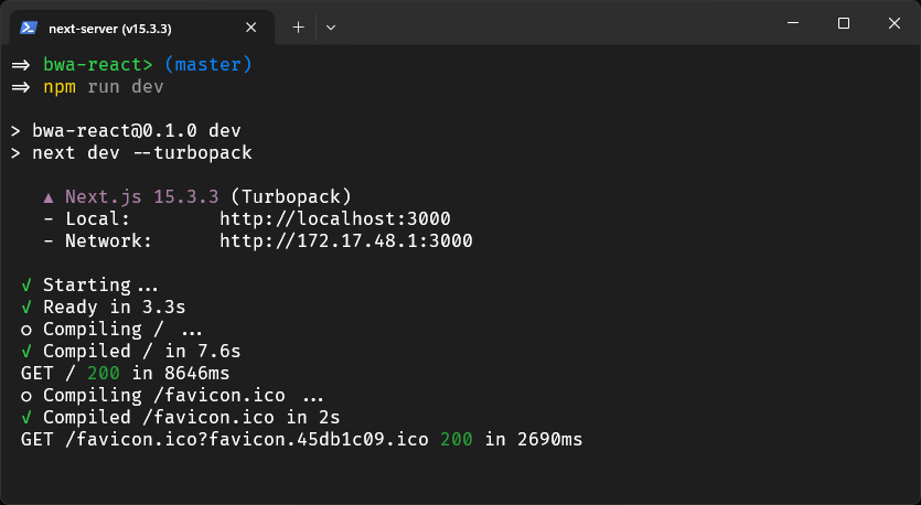 Terminal: Menjalankan Next.js