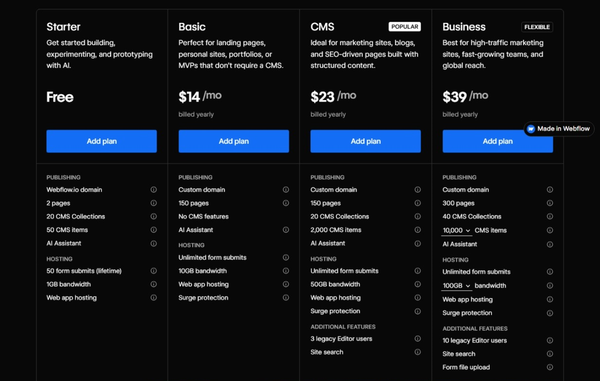 https://webflow.com/pricing