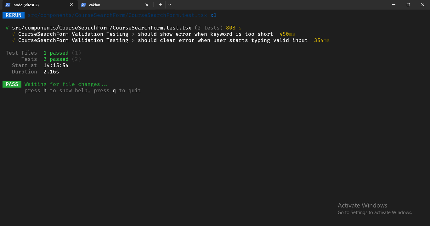 Terminal: Test Form Validation