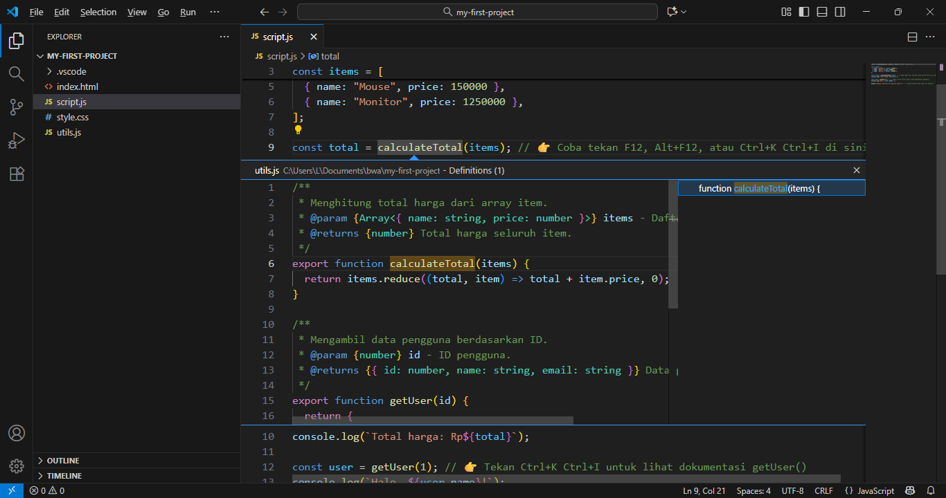 Alt+F12 - Lihat Definisi Tanpa Pindah File