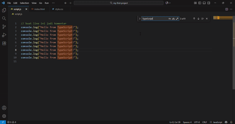 Shift+F3 / Cmd+Shift+G - Cari Sebelumnya