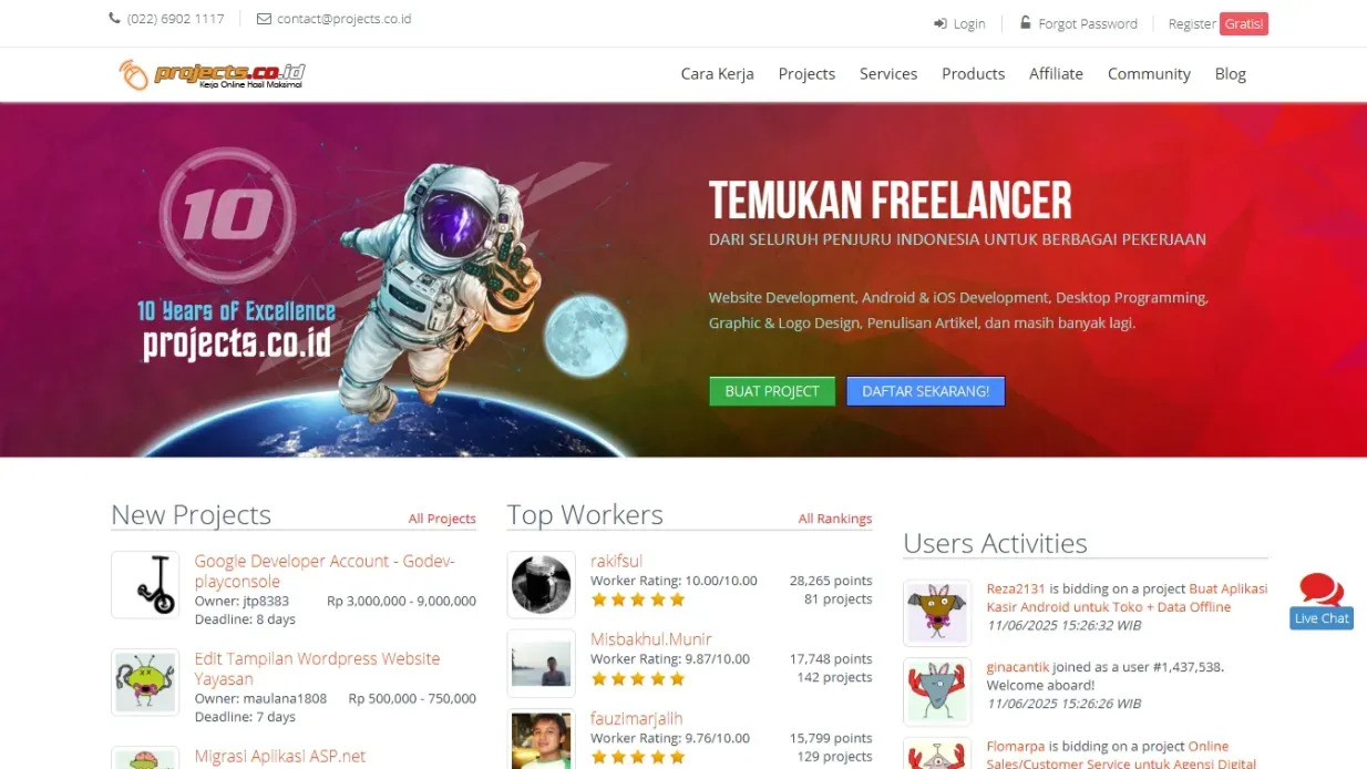 Tampilan website Projects.co.id