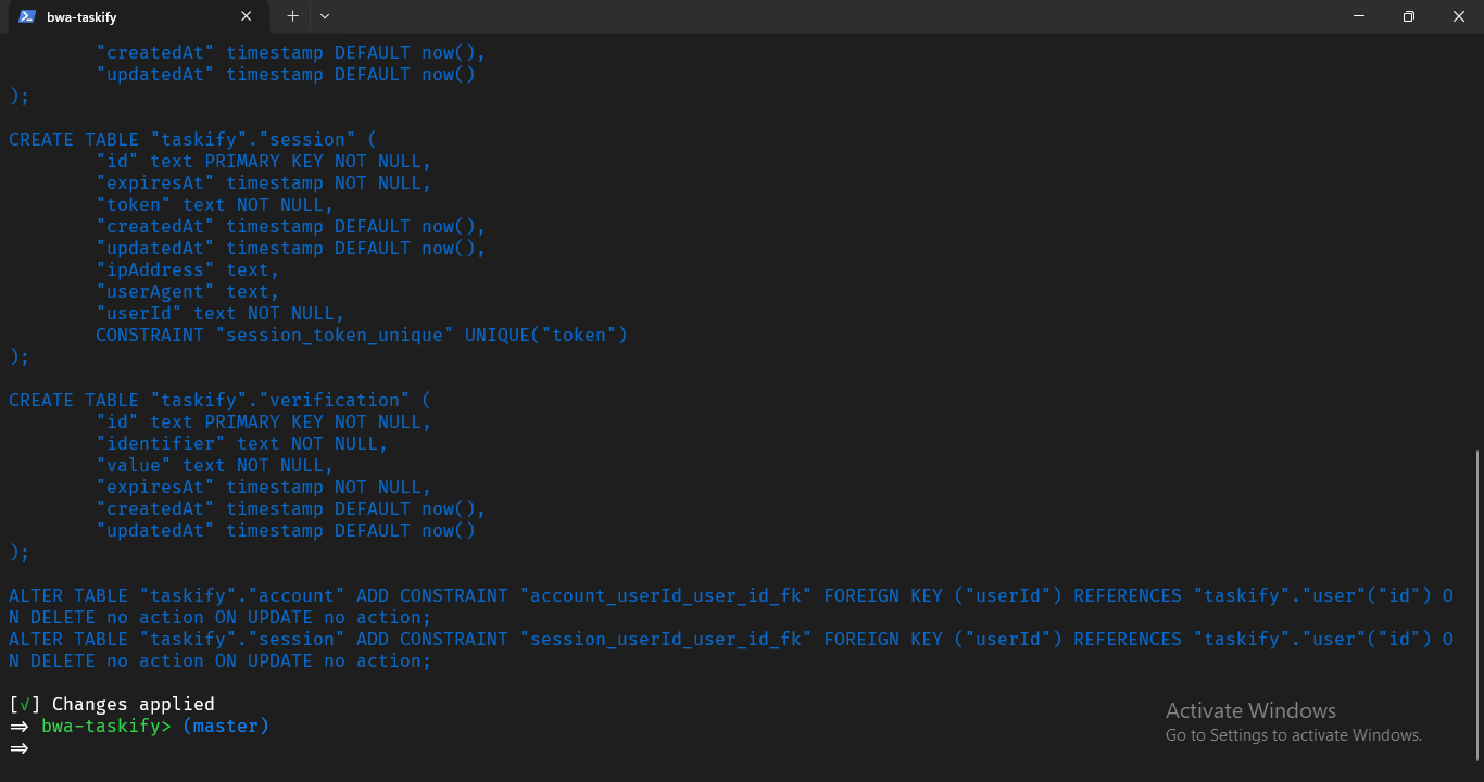 Drizzle push schema
