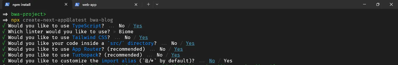 Terminal: Setup Next.js Project