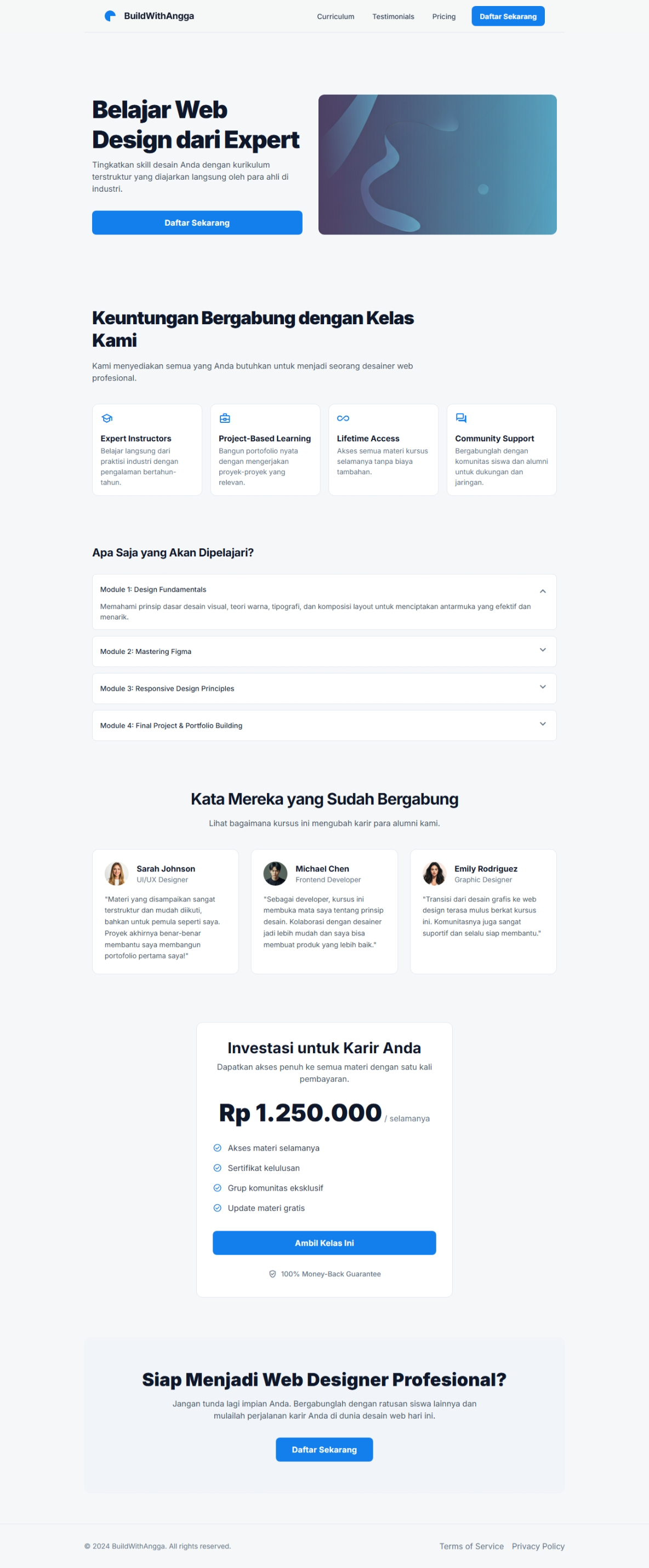Hasil Landing Page Course