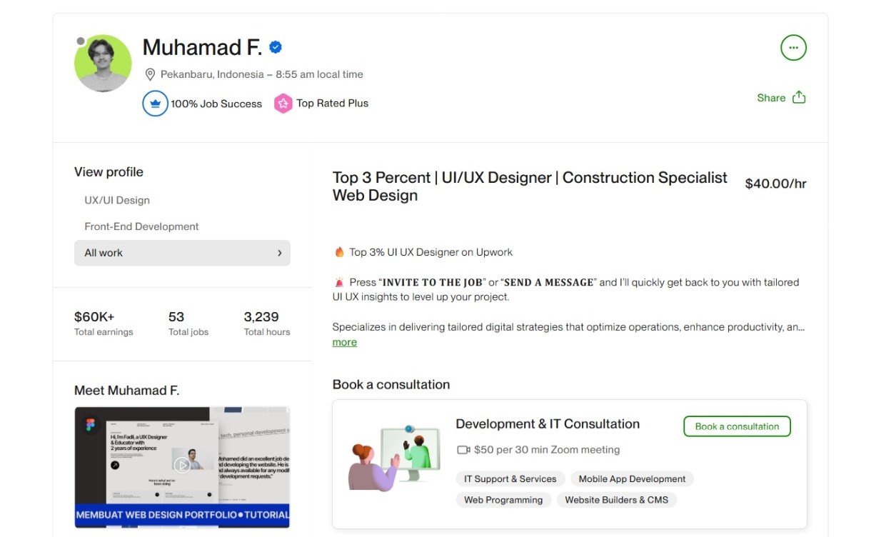 Muhamad F. - Top 3 Percent | UI/UX Designer | Construction Specialist Web Design - Upwork Freelancer from Pekanbaru, Indonesia